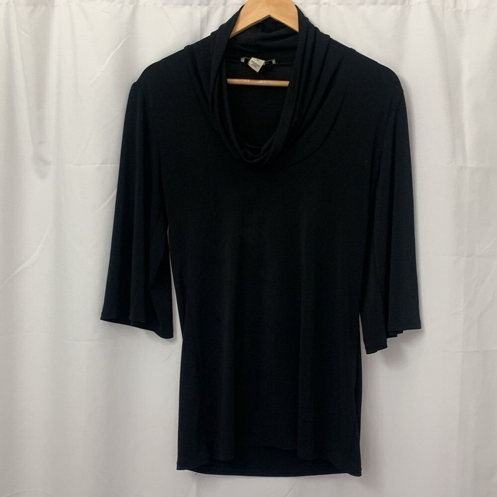 White House Black Market Cowl Neck 3/4 Sleeve Top Black Medium RN111459
